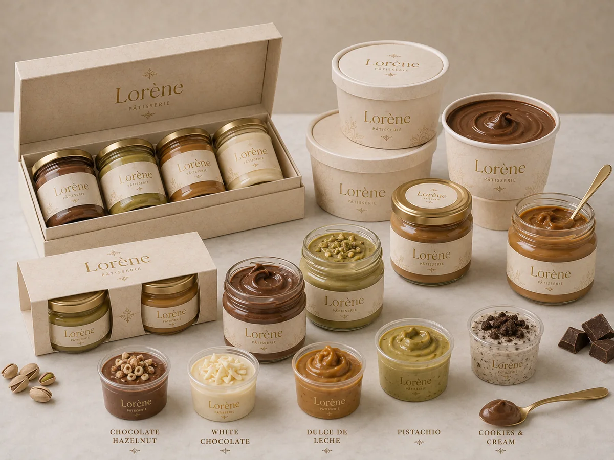 Cremas artesanas Lorène de chocolate, pistacho y dulce de leche